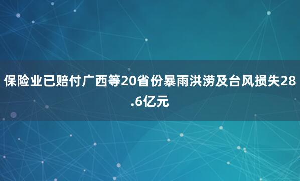 保险业已赔付广西等20省份暴雨洪涝及台风损失28.6亿元