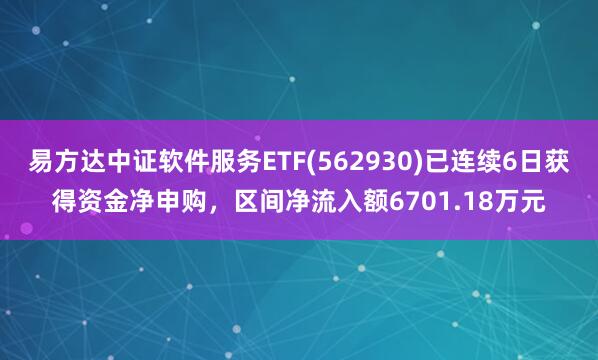 易方达中证软件服务ETF(562930)已连续6日获得资金净申购，区间净流入额6701.18万元