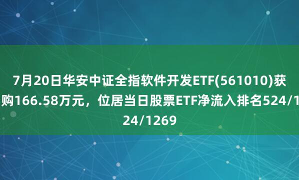 7月20日华安中证全指软件开发ETF(561010)获净申购166.58万元,位居当日股票ETF净流入排名524/1269