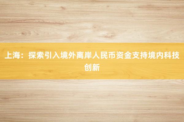 上海:探索引入境外离岸人民币资金支持境内科技创新