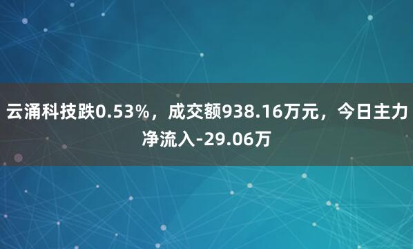 云涌科技跌0.53%，成交额938.16万元，今日主力净流入-29.06万