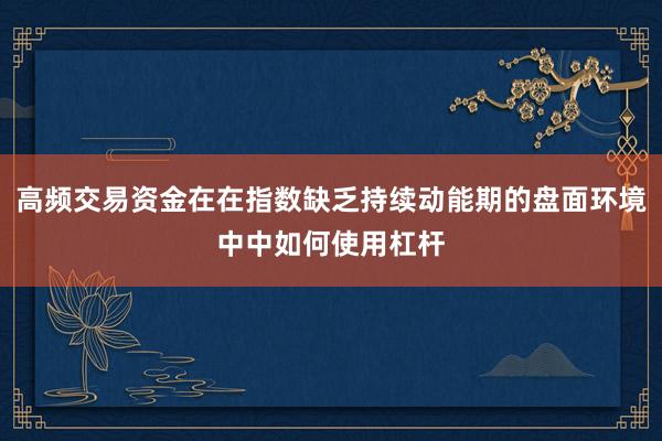 高频交易资金在在指数缺乏持续动能期的盘面环境中中如何使用杠杆
