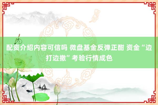 配资介绍内容可信吗 微盘基金反弹正酣 资金“边打边撤”考验行情成色