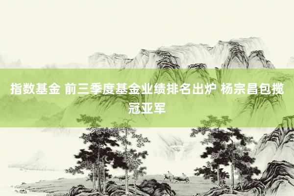 指数基金 前三季度基金业绩排名出炉 杨宗昌包揽冠亚军