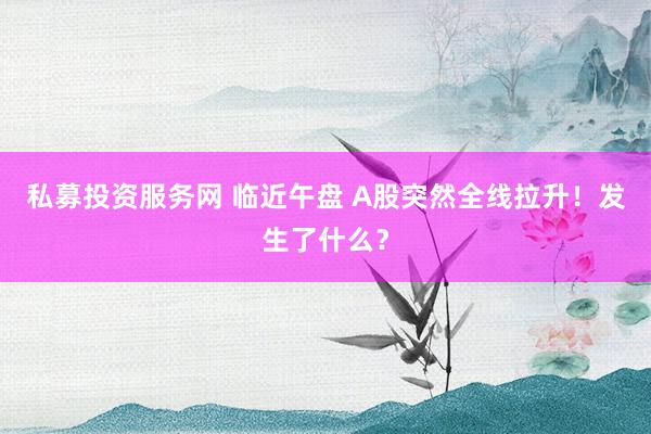 私募投资服务网 临近午盘 A股突然全线拉升!发生了什么?